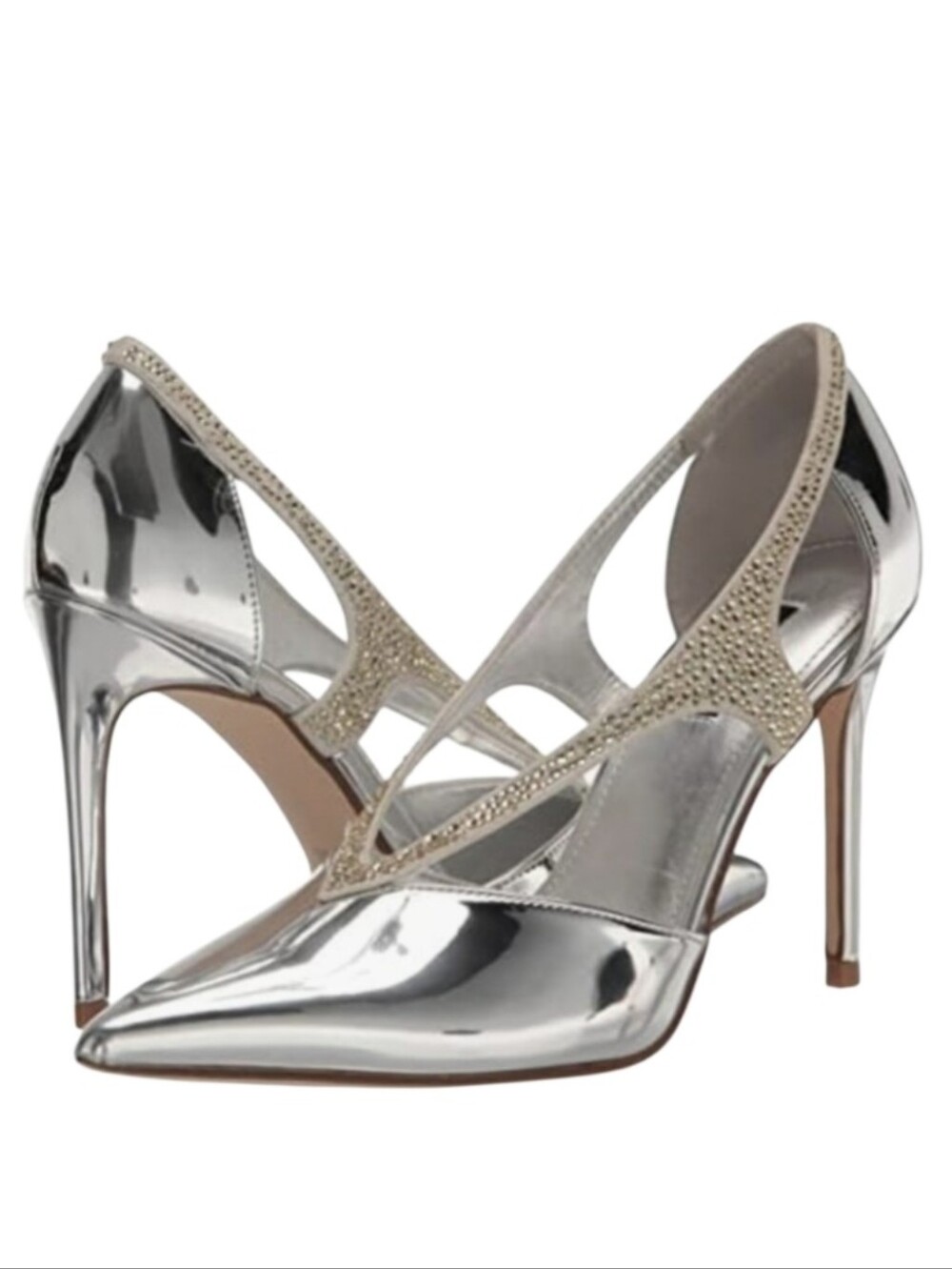 Nine West silver fantasy metallic stiletto pumps W/ crystal-embellished